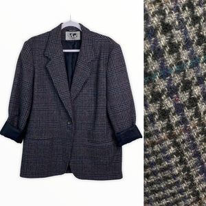 Vintage Wool Oversized Womens Houndstooth Blazer